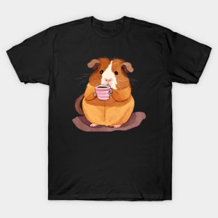 Cute Watercolor Guinea Pig Drinking Tea T-Shirt